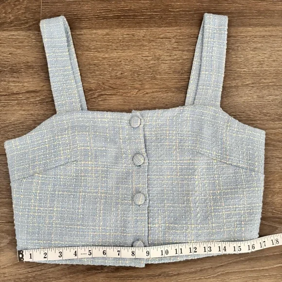 Jason Wu Tweed Top Light Blue Cropped Sleeveless Button Front Size 10 - Picture 6 of 10
